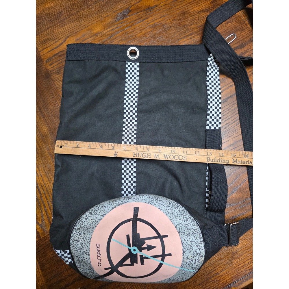 Vintage Swatch Canvas Duffel Bag Black Checkered Clock Face Retro 80s Gear Bag - Picture 12 of 16